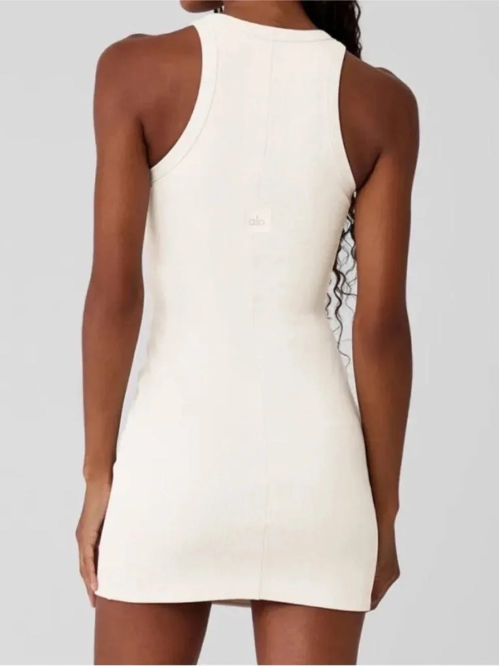 Alo Yoga Goddess Ribbed Go-To Dress in Ivory